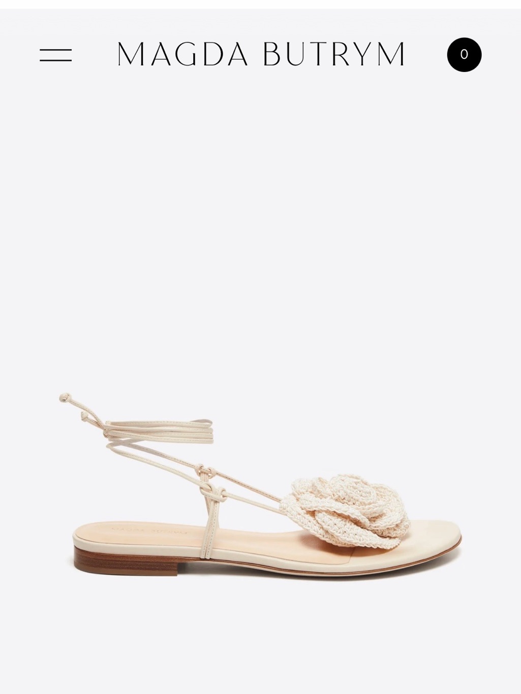 Magda Butrym Cream Wrap Around Flat Flower Sandals In Cream Crochet/ 38